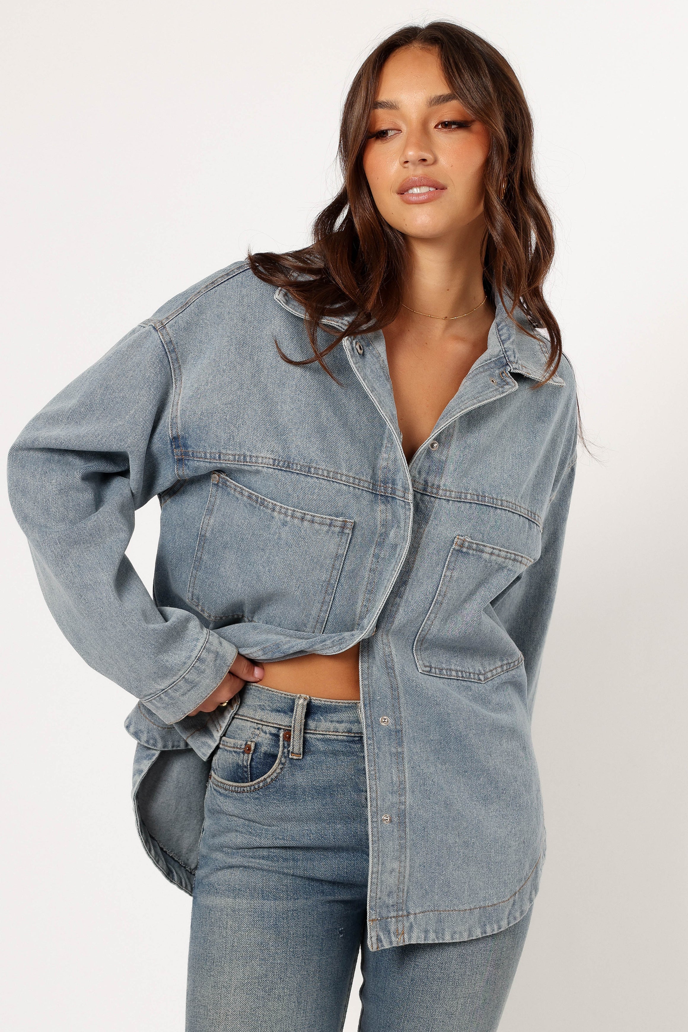 Cassie Oversized Denim Shacket Blue S Petal Pup