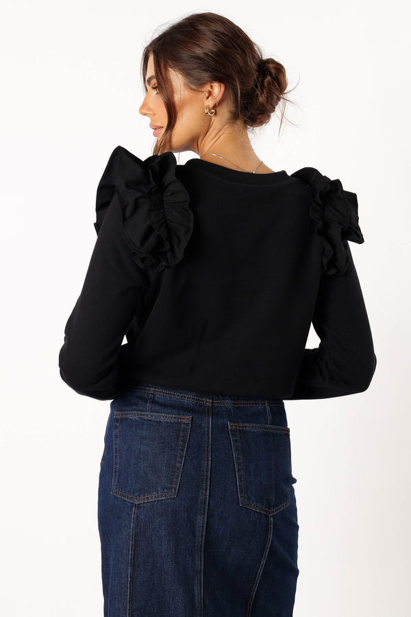 Petal and Pup USA OUTERWEAR Cora Ruffle Sleeve Sweatshirt - Black