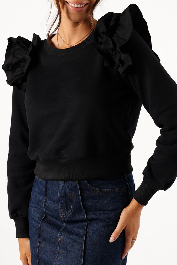 Petal and Pup USA OUTERWEAR Cora Ruffle Sleeve Sweatshirt - Black