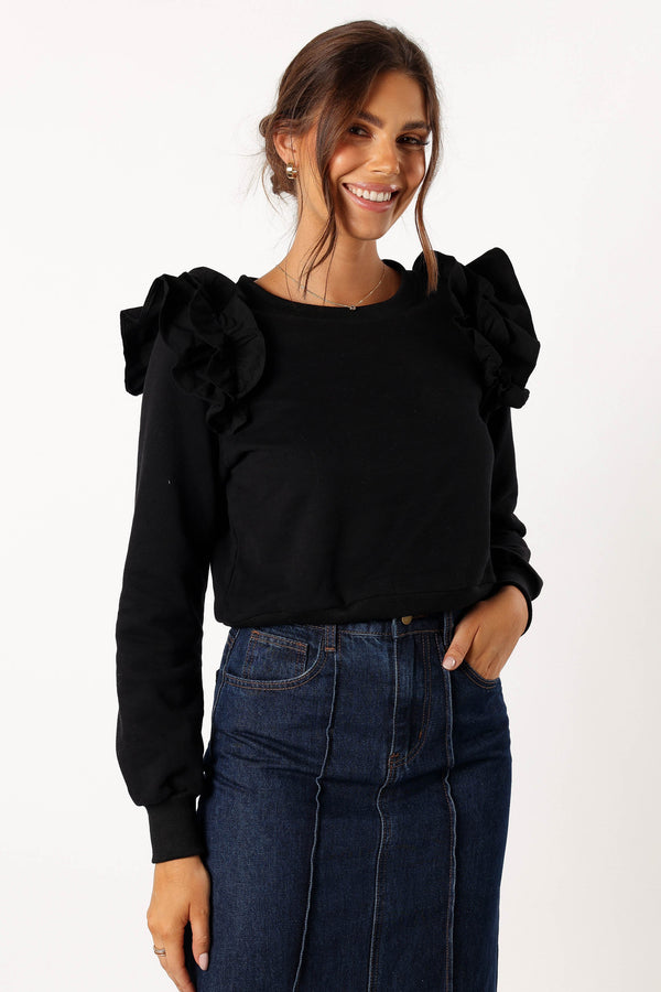 Petal and Pup USA OUTERWEAR Cora Ruffle Sleeve Sweatshirt - Black