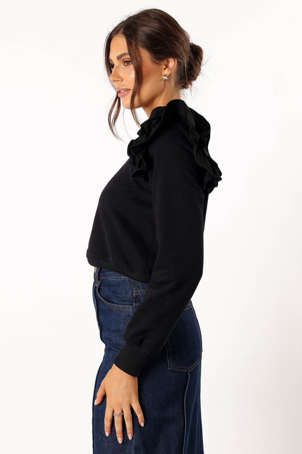 Petal and Pup USA OUTERWEAR Cora Ruffle Sleeve Sweatshirt - Black