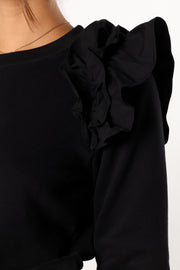 Petal and Pup USA OUTERWEAR Cora Ruffle Sleeve Sweatshirt - Black