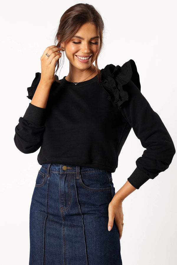 Petal and Pup USA OUTERWEAR Cora Ruffle Sleeve Sweatshirt - Black