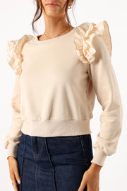Petal and Pup USA OUTERWEAR Cora Ruffle Sleeve Sweatshirt - Cream