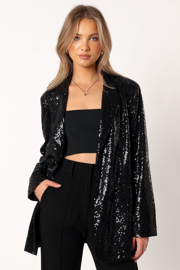 Petal and Pup USA OUTERWEAR Delaney Sequin Blazer - Black