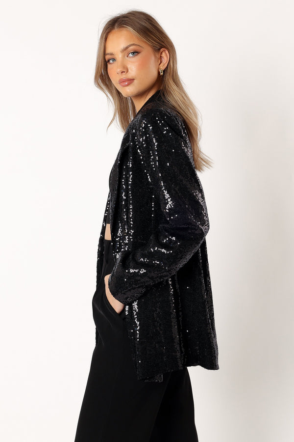 Petal and Pup USA OUTERWEAR Delaney Sequin Blazer - Black