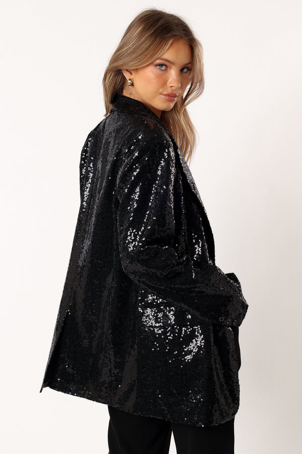 Petal and Pup USA OUTERWEAR Delaney Sequin Blazer - Black