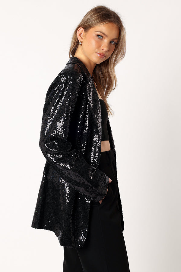 Petal and Pup USA OUTERWEAR Delaney Sequin Blazer - Black