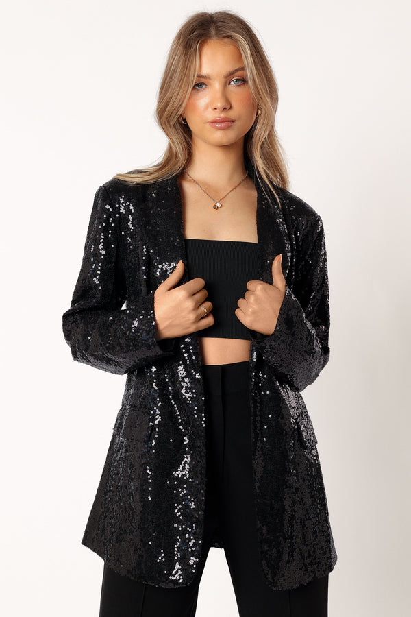 Petal and Pup USA OUTERWEAR Delaney Sequin Blazer - Black