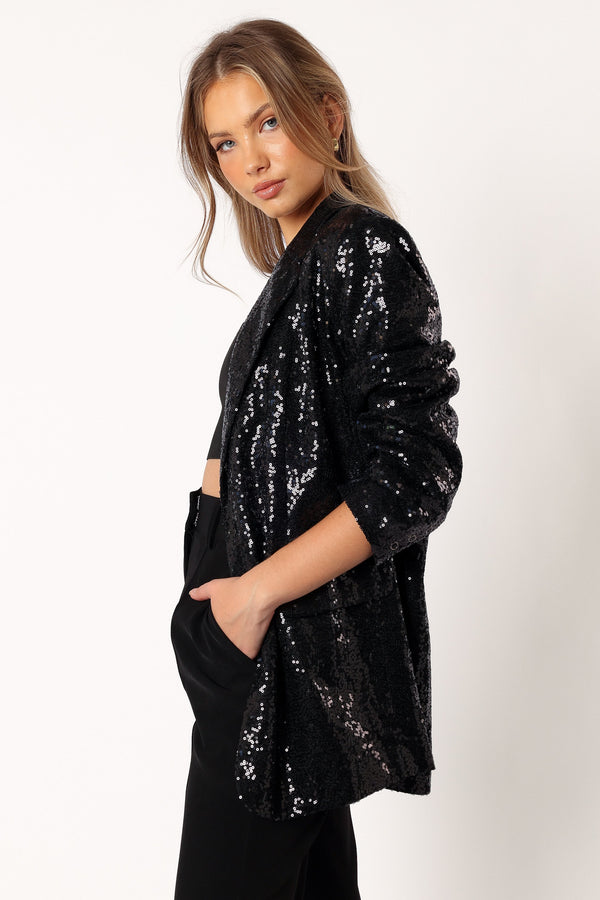 Petal and Pup USA OUTERWEAR Delaney Sequin Blazer - Black