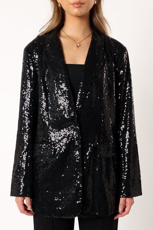 Petal and Pup USA OUTERWEAR Delaney Sequin Blazer - Black