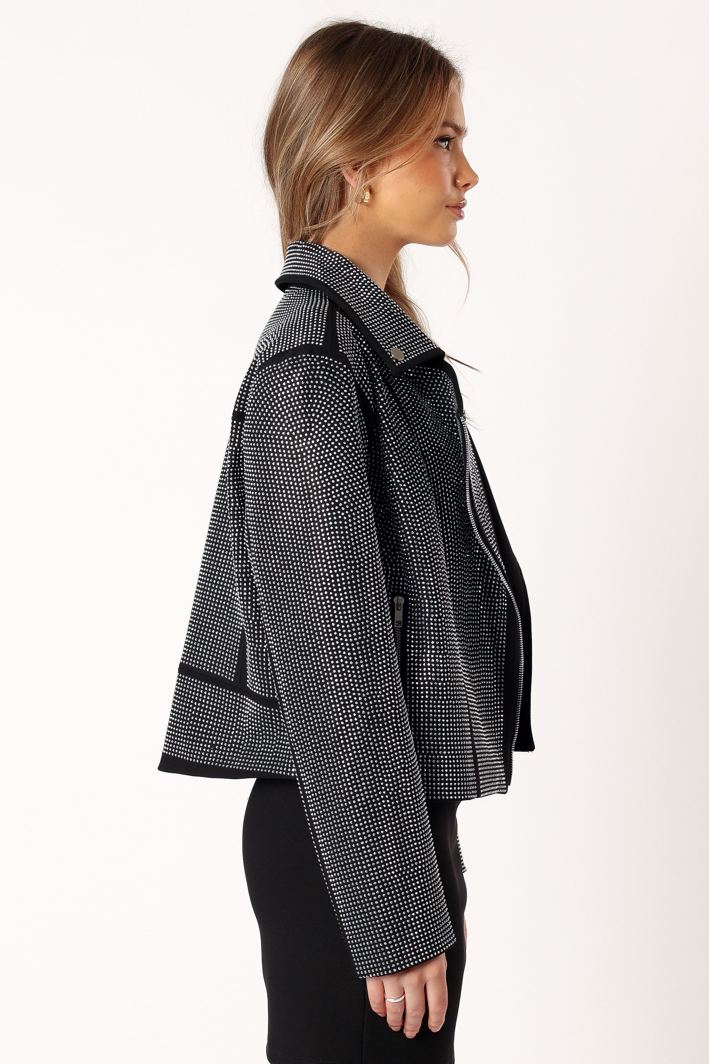 Elaina Crystal Studded Moto Jacket - Black | Petal & Pup USA Elaina Crystal Studded Moto Jacket - Black | Petal & Pup USA