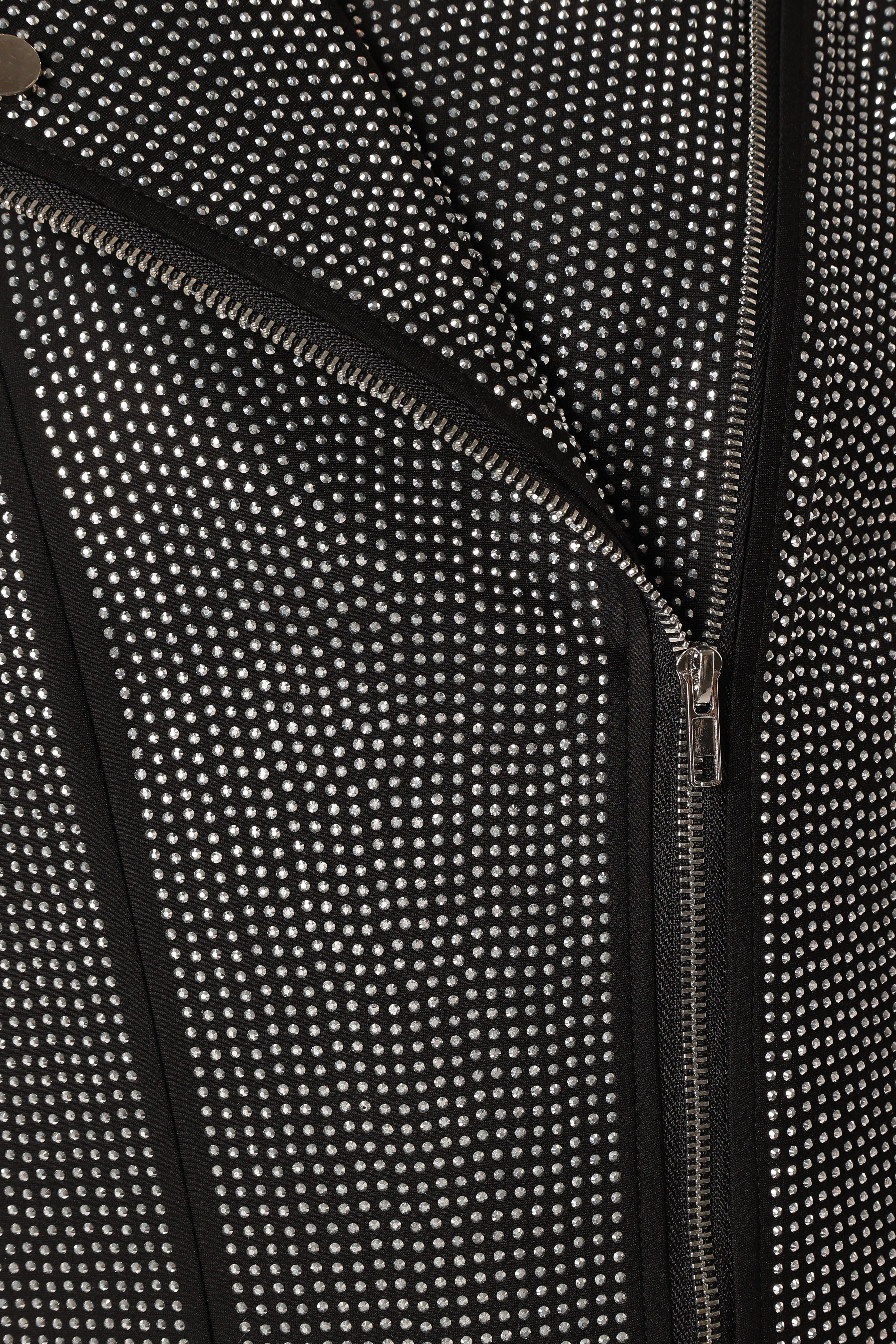 Elaina Crystal Studded Moto Jacket - Black | Petal & Pup USA