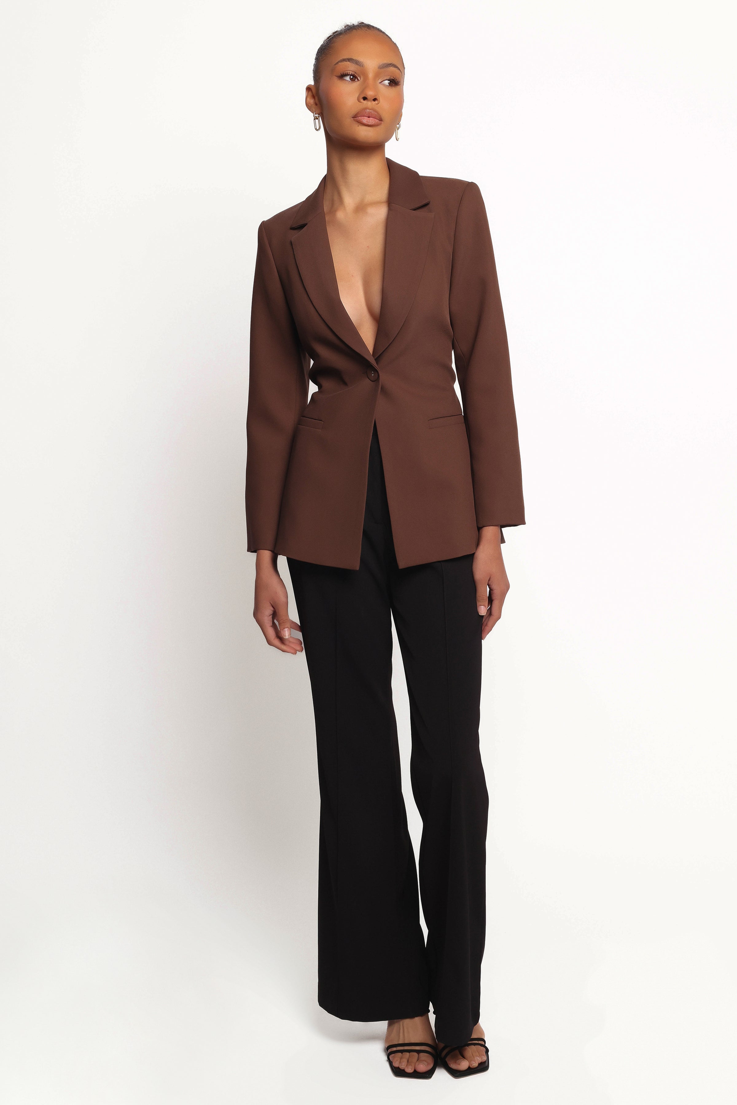 Petal and Pup USA OUTERWEAR Eliana Waist Tie Blazer - Espresso