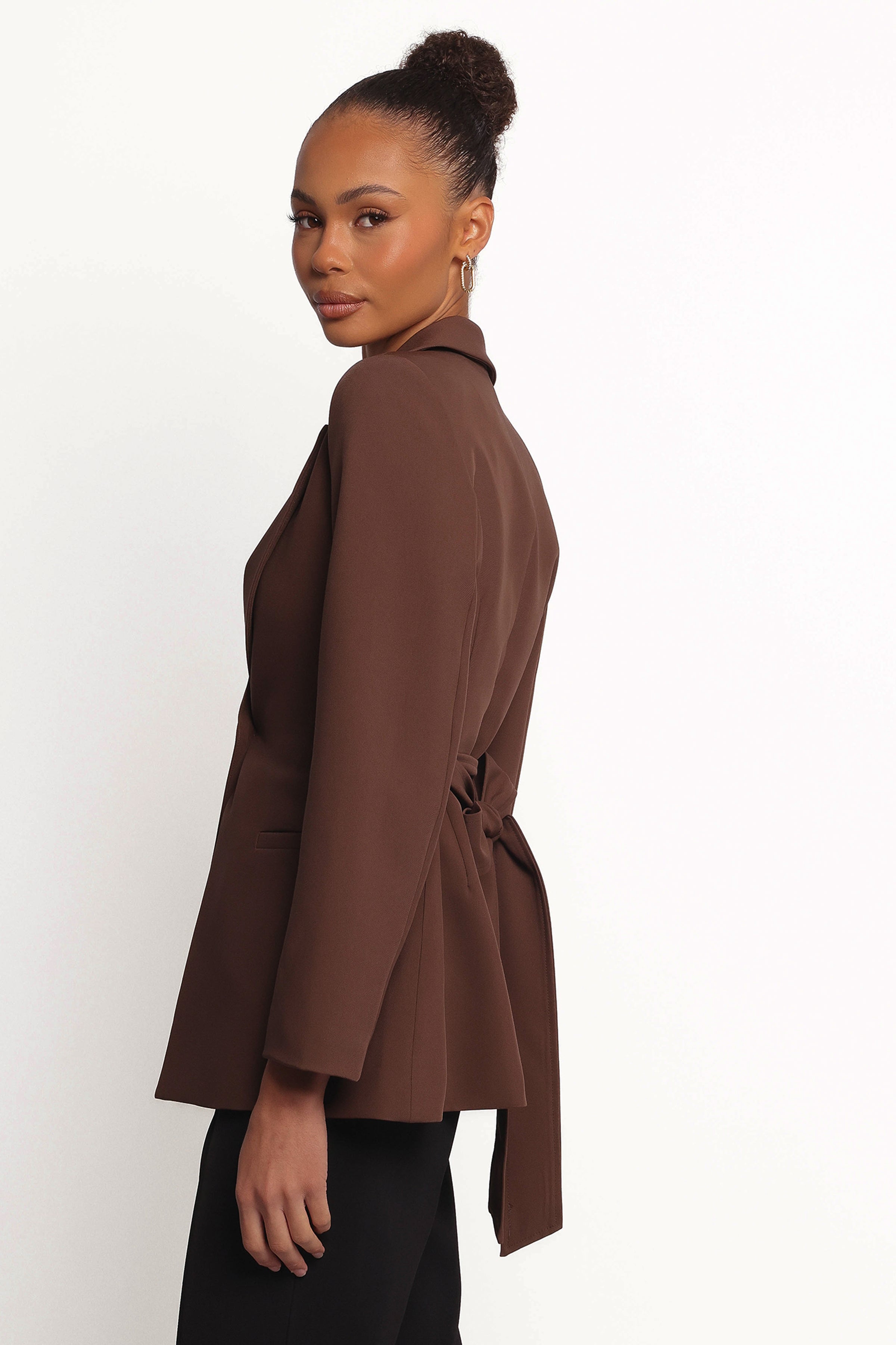 Petal and Pup USA OUTERWEAR Eliana Waist Tie Blazer - Espresso