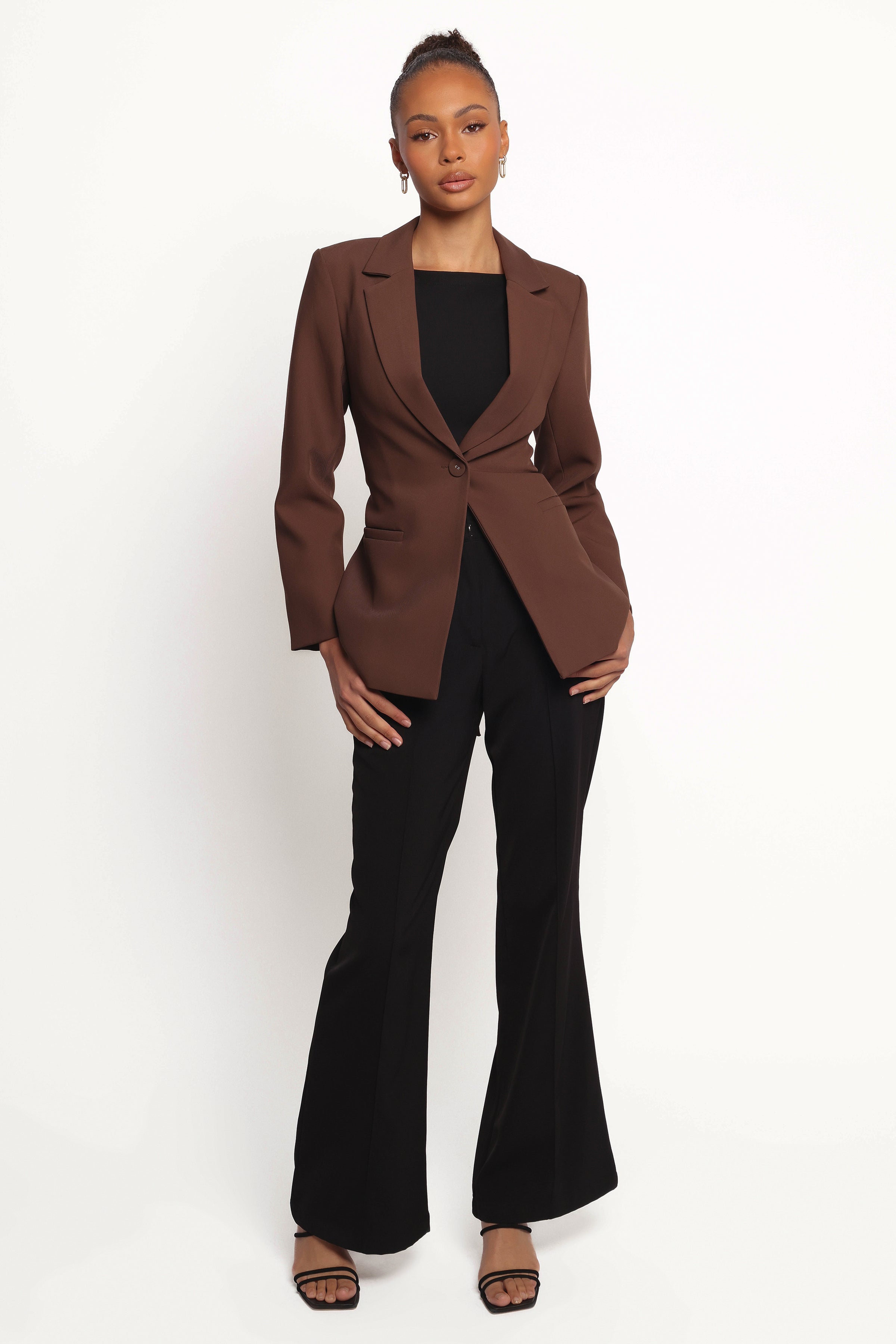 Petal and Pup USA OUTERWEAR Eliana Waist Tie Blazer - Espresso