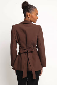 Petal and Pup USA OUTERWEAR Eliana Waist Tie Blazer - Espresso