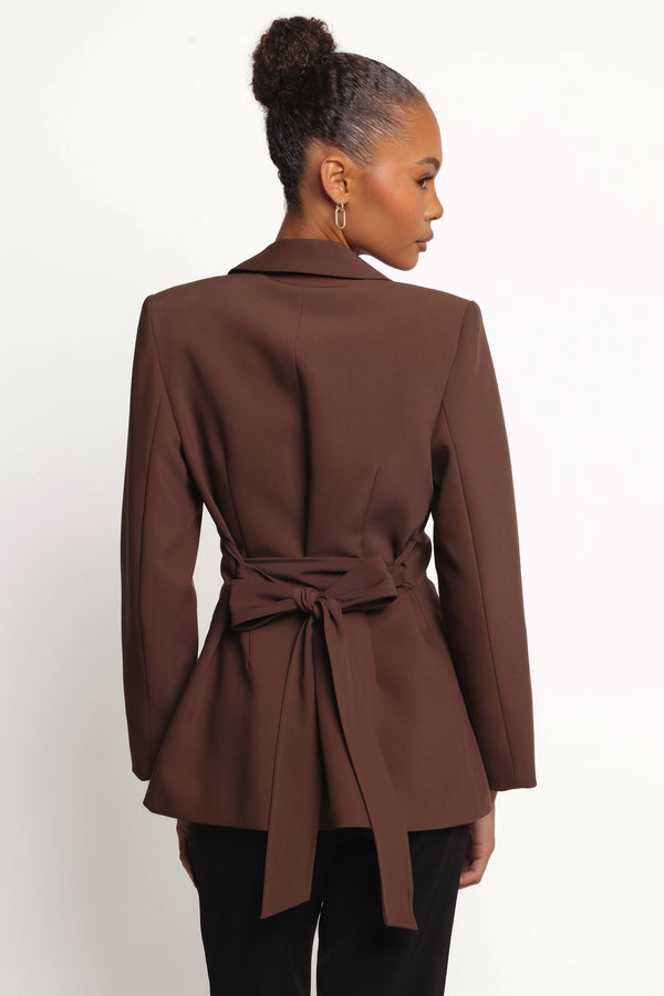 Petal and Pup USA OUTERWEAR Eliana Waist Tie Blazer - Espresso