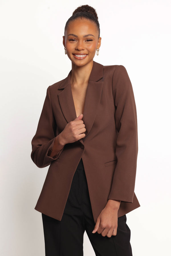 Petal and Pup USA OUTERWEAR Eliana Waist Tie Blazer - Espresso
