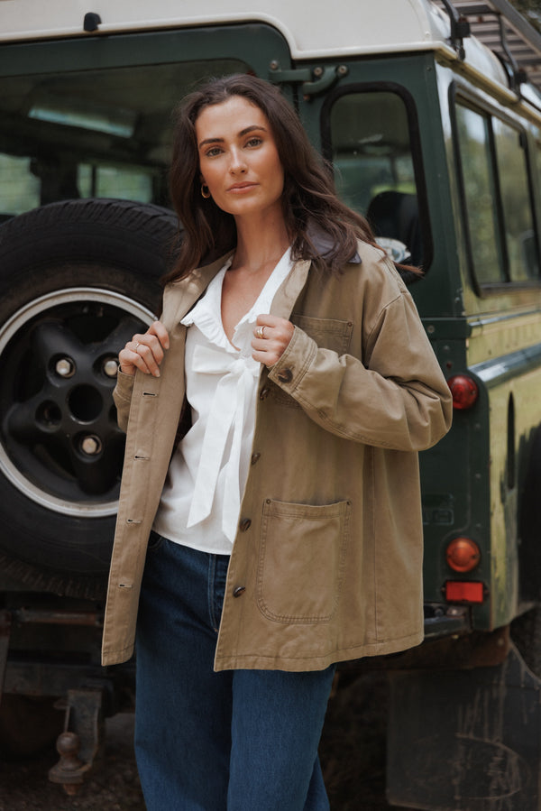 Petal and Pup USA OUTERWEAR Elliot Contrast Collar Barn Jacket - Khaki