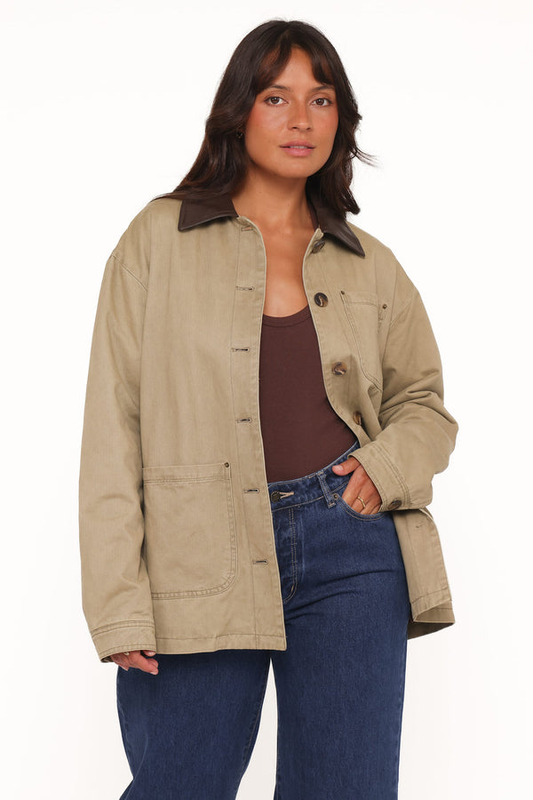 Petal and Pup USA OUTERWEAR Elliot Contrast Collar Barn Jacket - Khaki