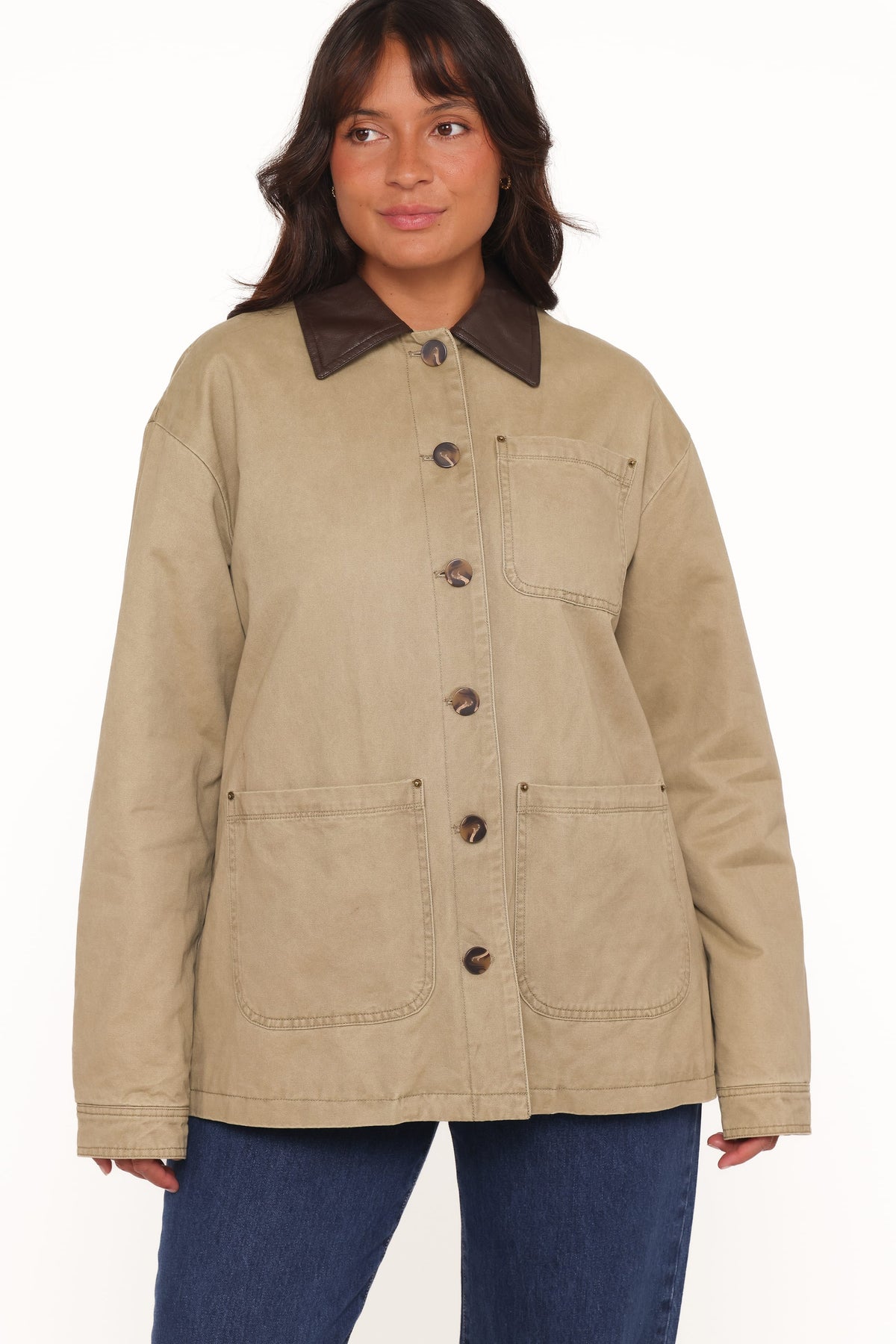Petal and Pup USA OUTERWEAR Elliot Contrast Collar Barn Jacket - Khaki