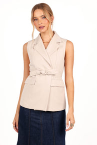 Petal and Pup USA OUTERWEAR Emberley Fitted Tie Front Vest - Beige