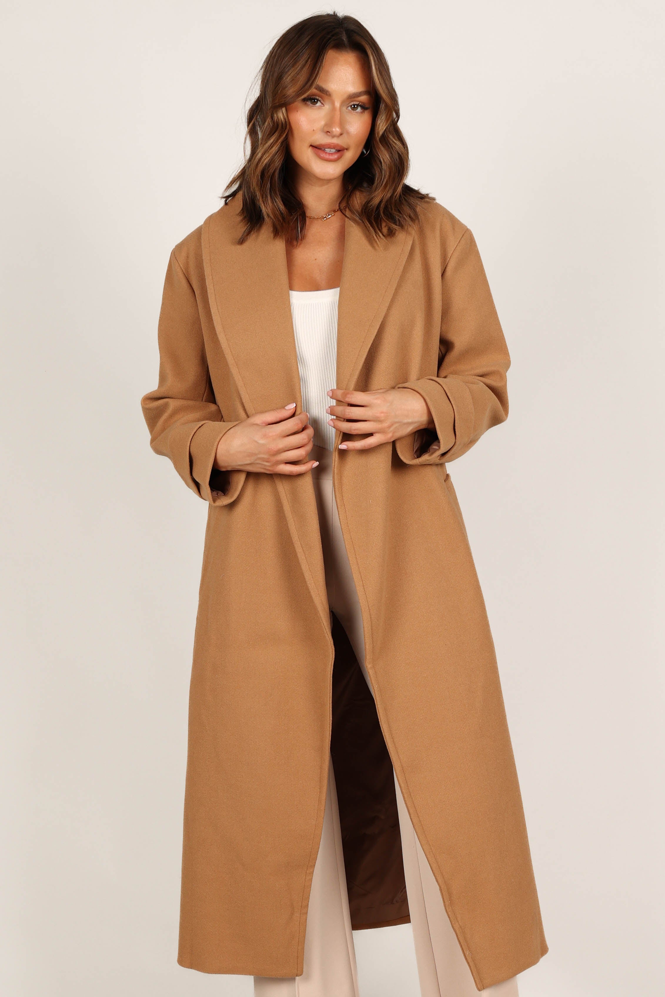Petal and Pup USA OUTERWEAR Emersyn Tie Front Coat - Camel