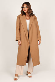 Petal and Pup USA OUTERWEAR Emersyn Tie Front Coat - Camel