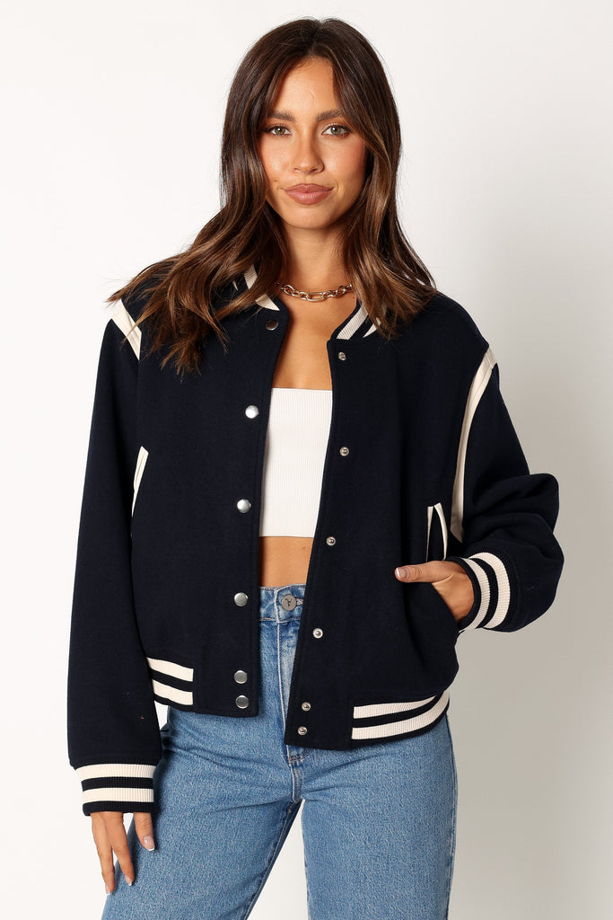 Fallon Collegiate Bomber Jacket - Dark Indigo - Petal & Pup USA