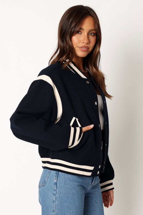 Petal and Pup USA OUTERWEAR Fallon Collegiate Bomber Jacket - Dark Indigo