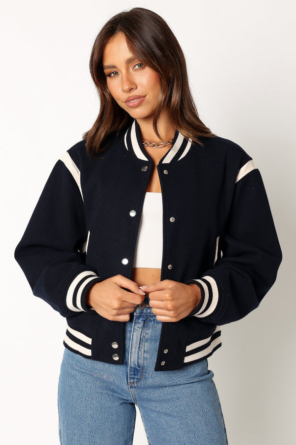 Petal and Pup USA OUTERWEAR Fallon Collegiate Bomber Jacket - Dark Indigo