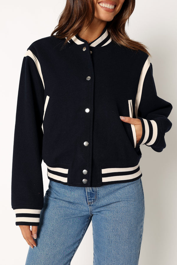 Petal and Pup USA OUTERWEAR Fallon Collegiate Bomber Jacket - Dark Indigo