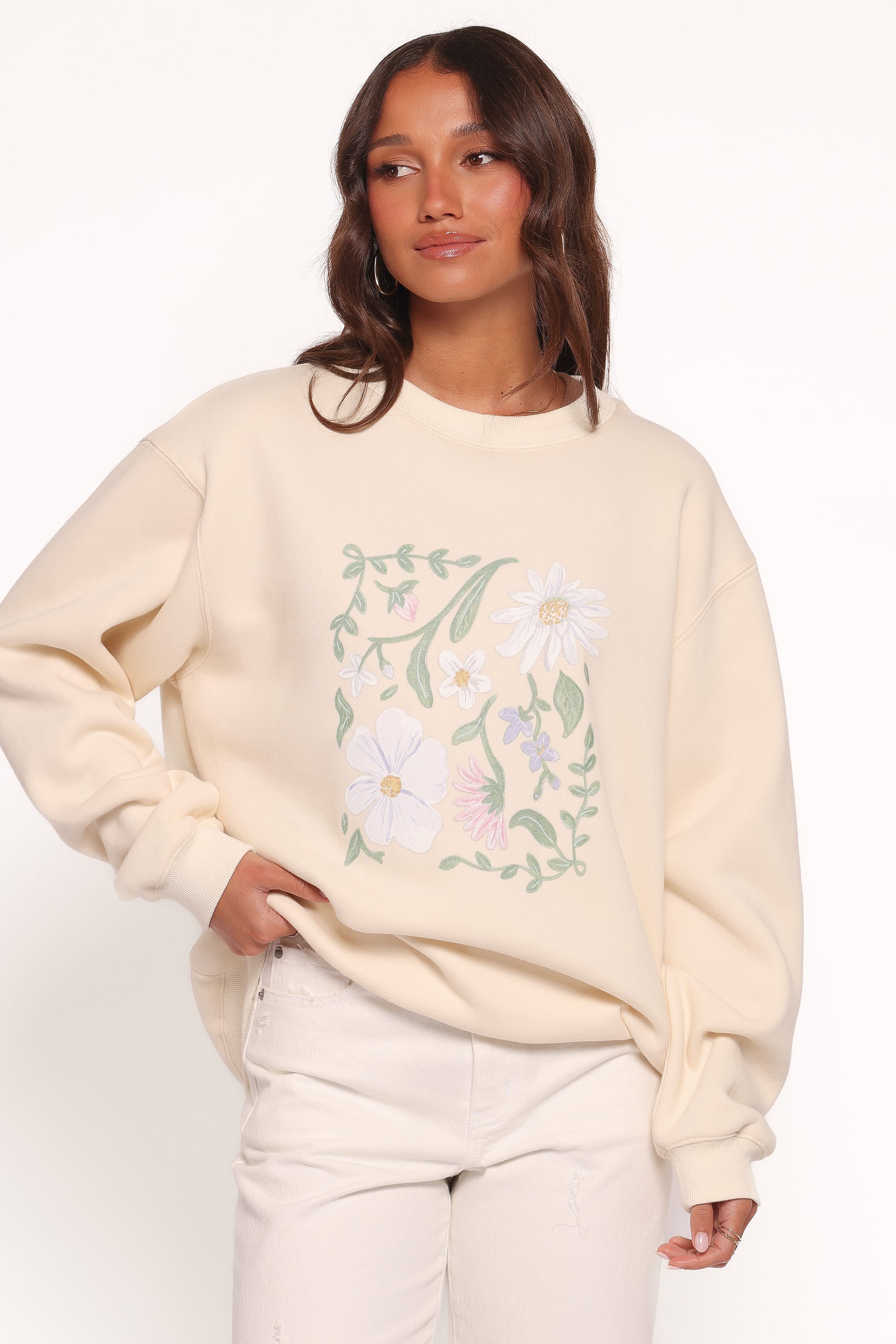 トップス Bibiy. BY. FLOWER SWEAT SHIRT Flower Garden Graphic Sweatshirt - Cream | Petal & Pup USA