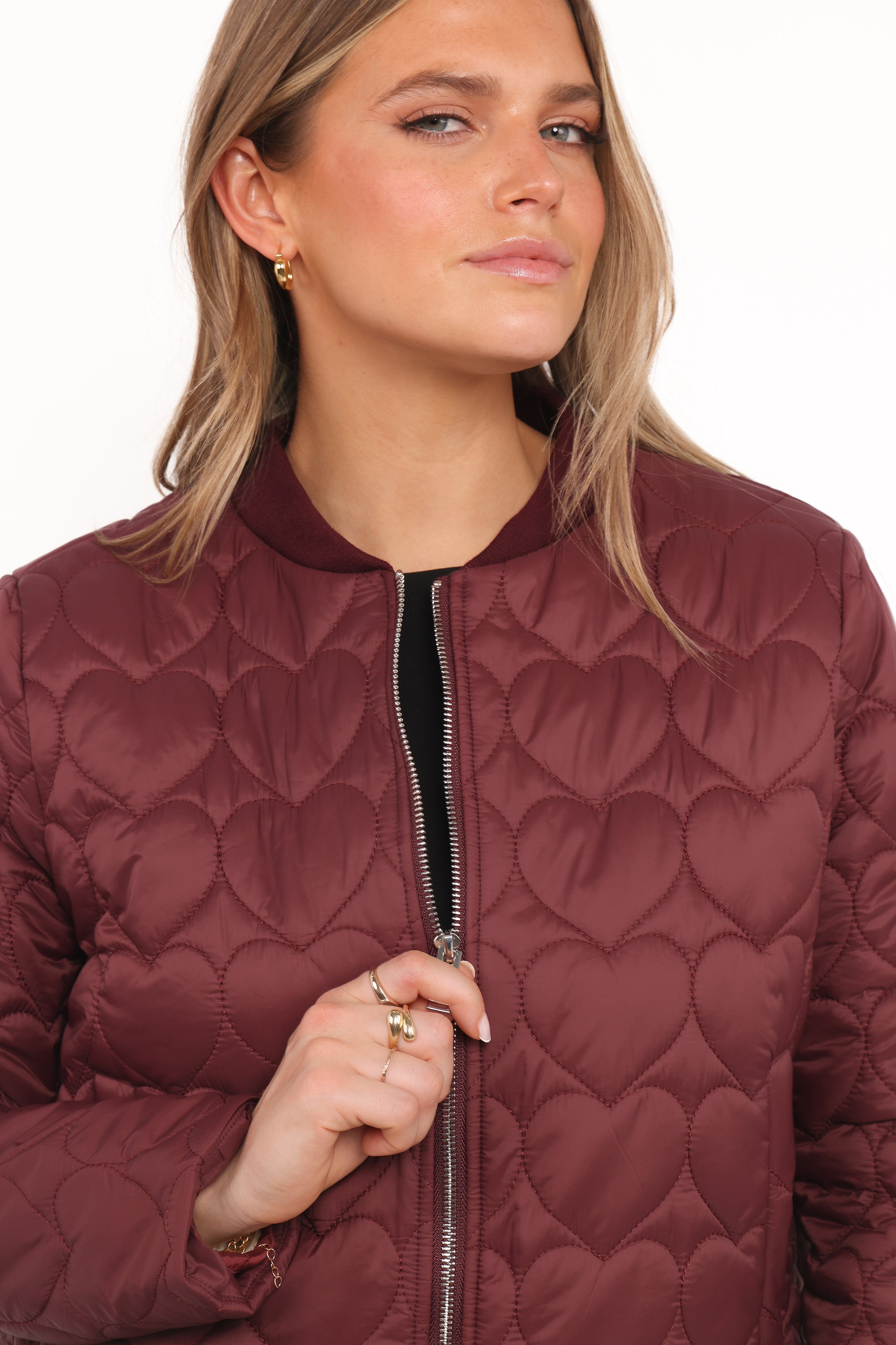 Petal and Pup USA OUTERWEAR Genevieve Quilted Bomber - Cherry