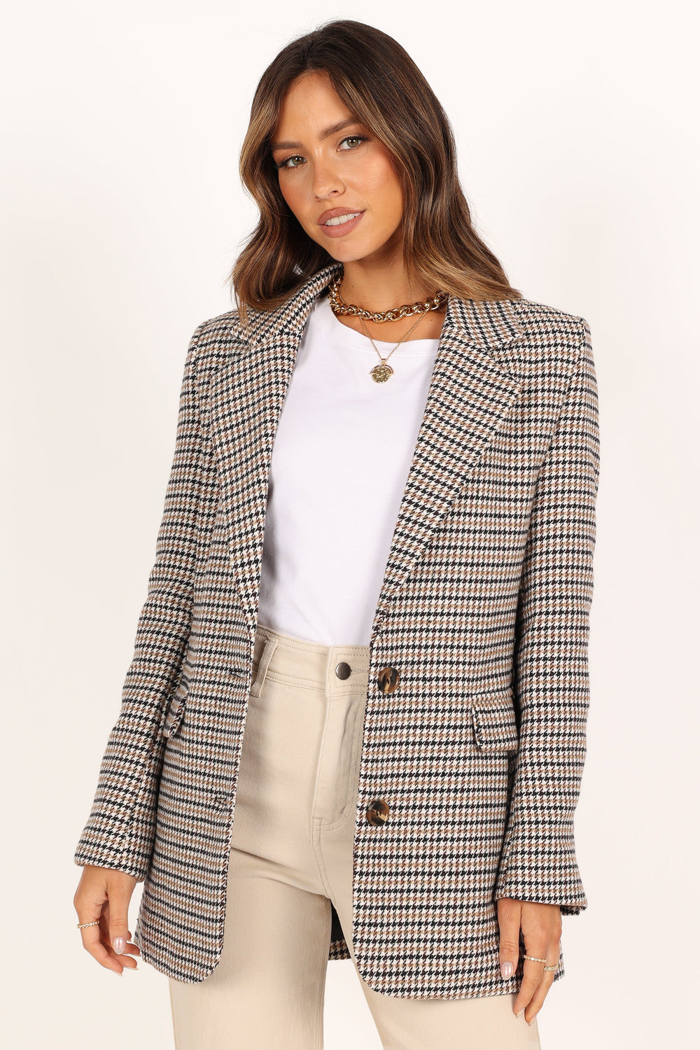Petal and Pup USA OUTERWEAR Genevieve Small Plaid Blazer - Brown