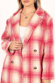 Petal and Pup USA OUTERWEAR Gianna Button Front Plaid Long Coat - Pink