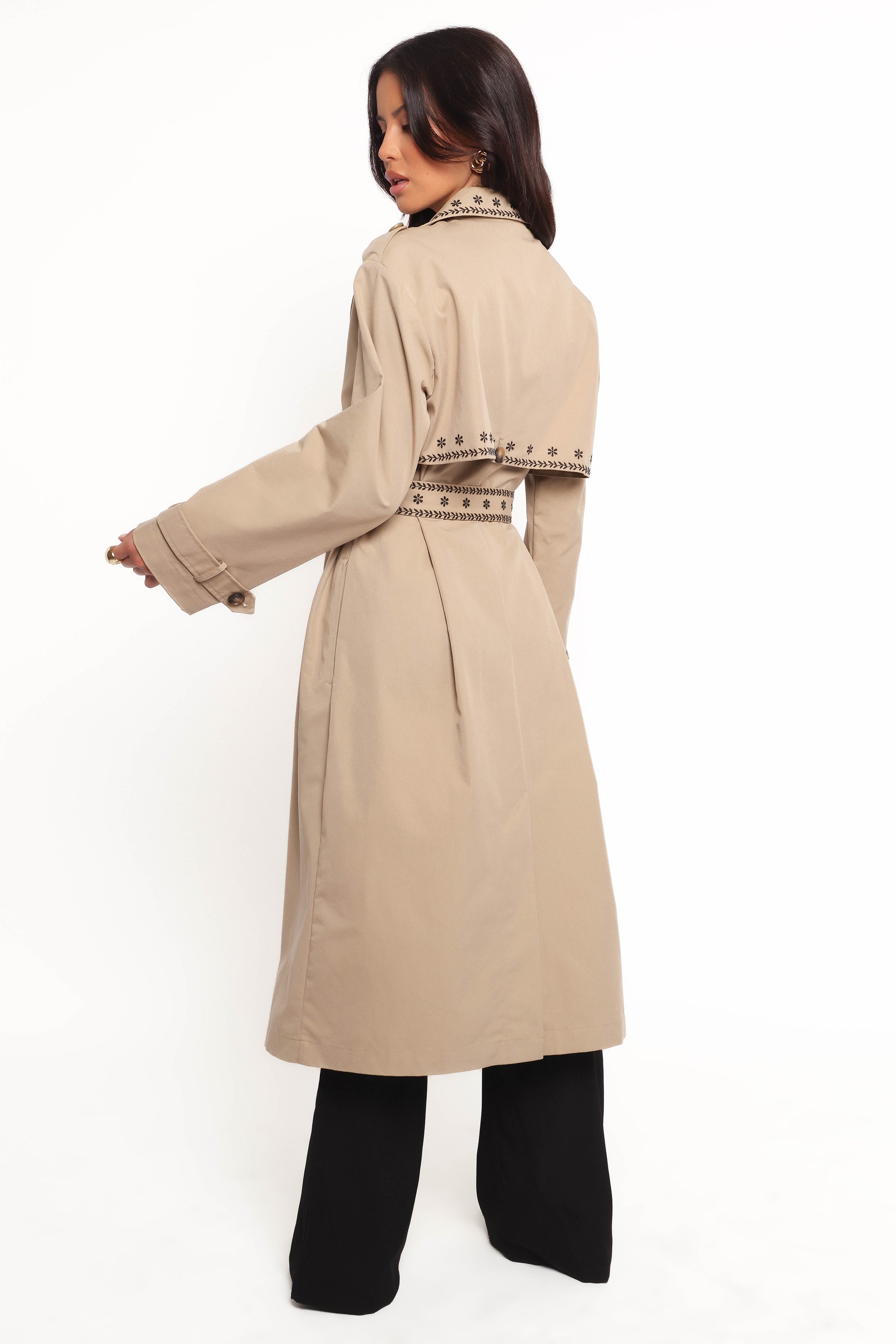 Petal and Pup USA OUTERWEAR Grayson Embroidered Trim Trench Coat - Taupe (Hold for Rack)