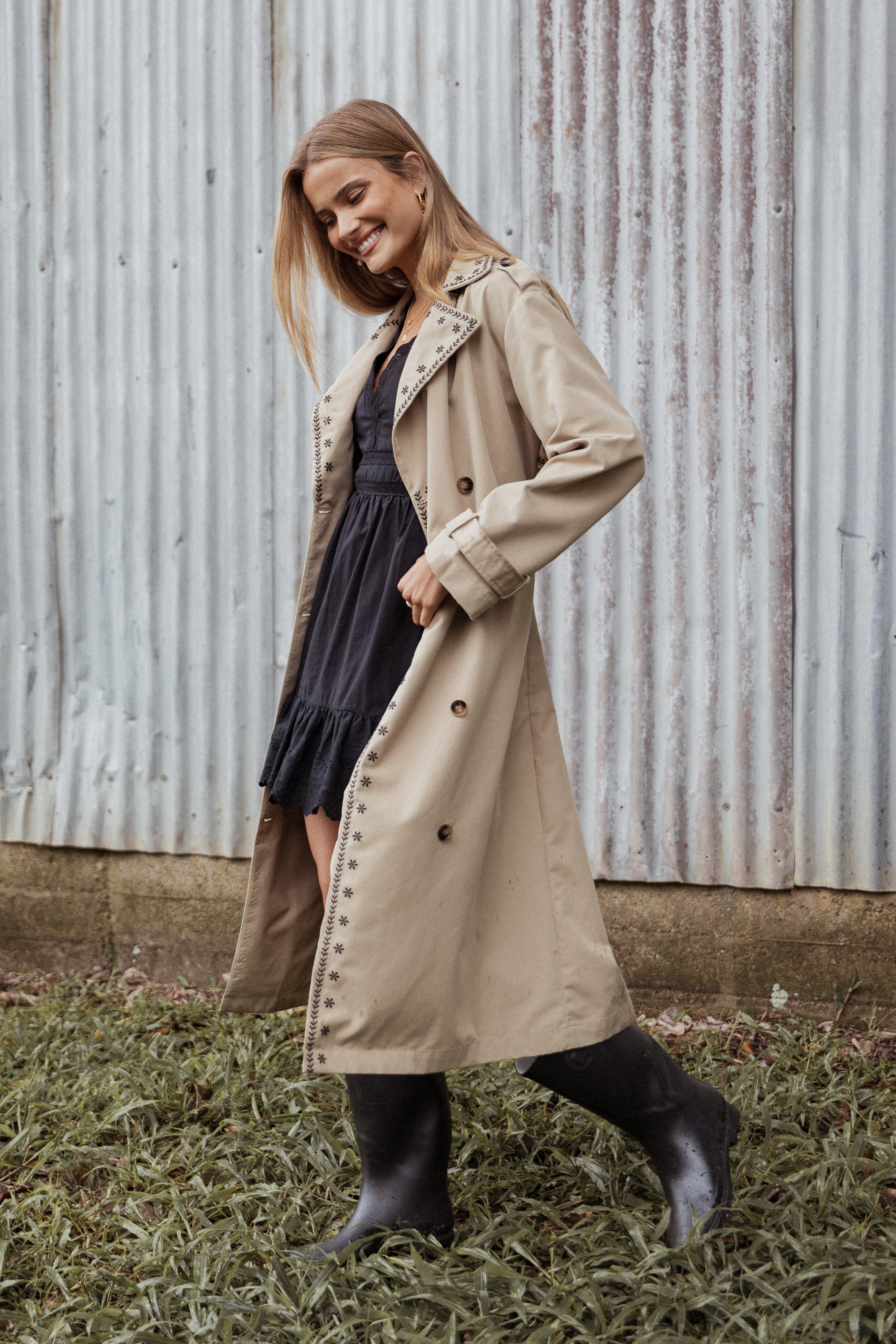 Grayson Embroidered Trim Trench Coat - Taupe | Petal & Pup USA