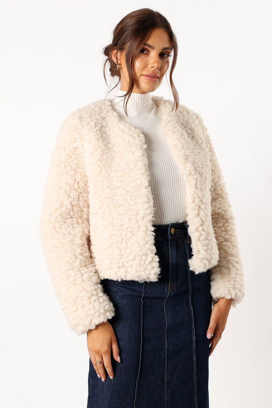 Haisley Faux Fur Jacket - Cream - Petal & Pup USA