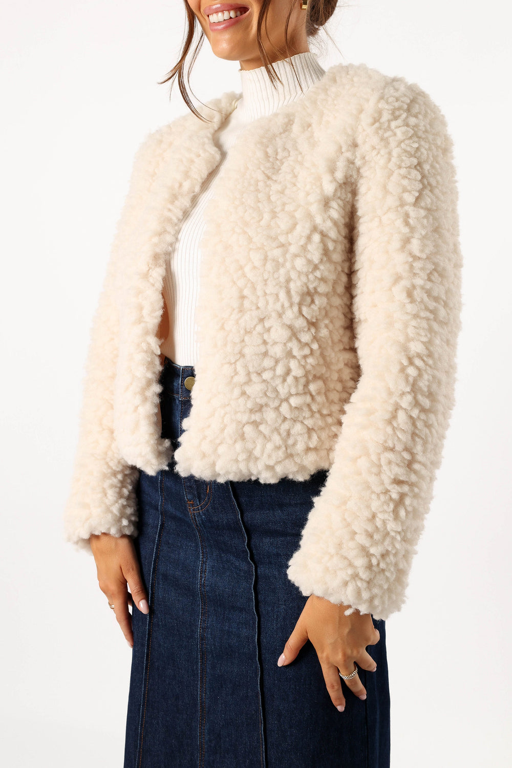 Petal and Pup USA OUTERWEAR Haisley Faux Fur Jacket - Cream