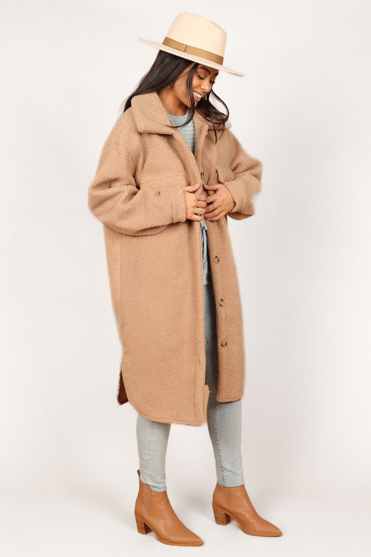 Hannah Cozy Teddy Long Coat Camel Petal & Pup USA