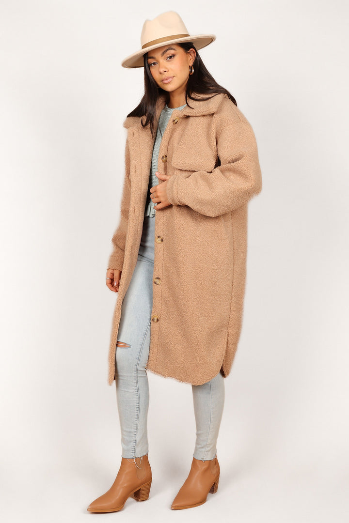 Hannah Cozy Teddy Long Coat Camel Petal & Pup USA