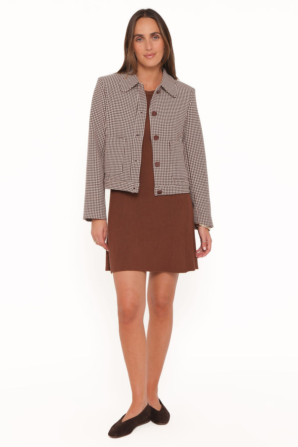 Petal and Pup USA OUTERWEAR Harvie Crop Trucker Jacket - Brown Houndstooth
