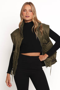 Petal and Pup USA OUTERWEAR Haven Zip Front Puff Vest - Olive (Hold for Rack)