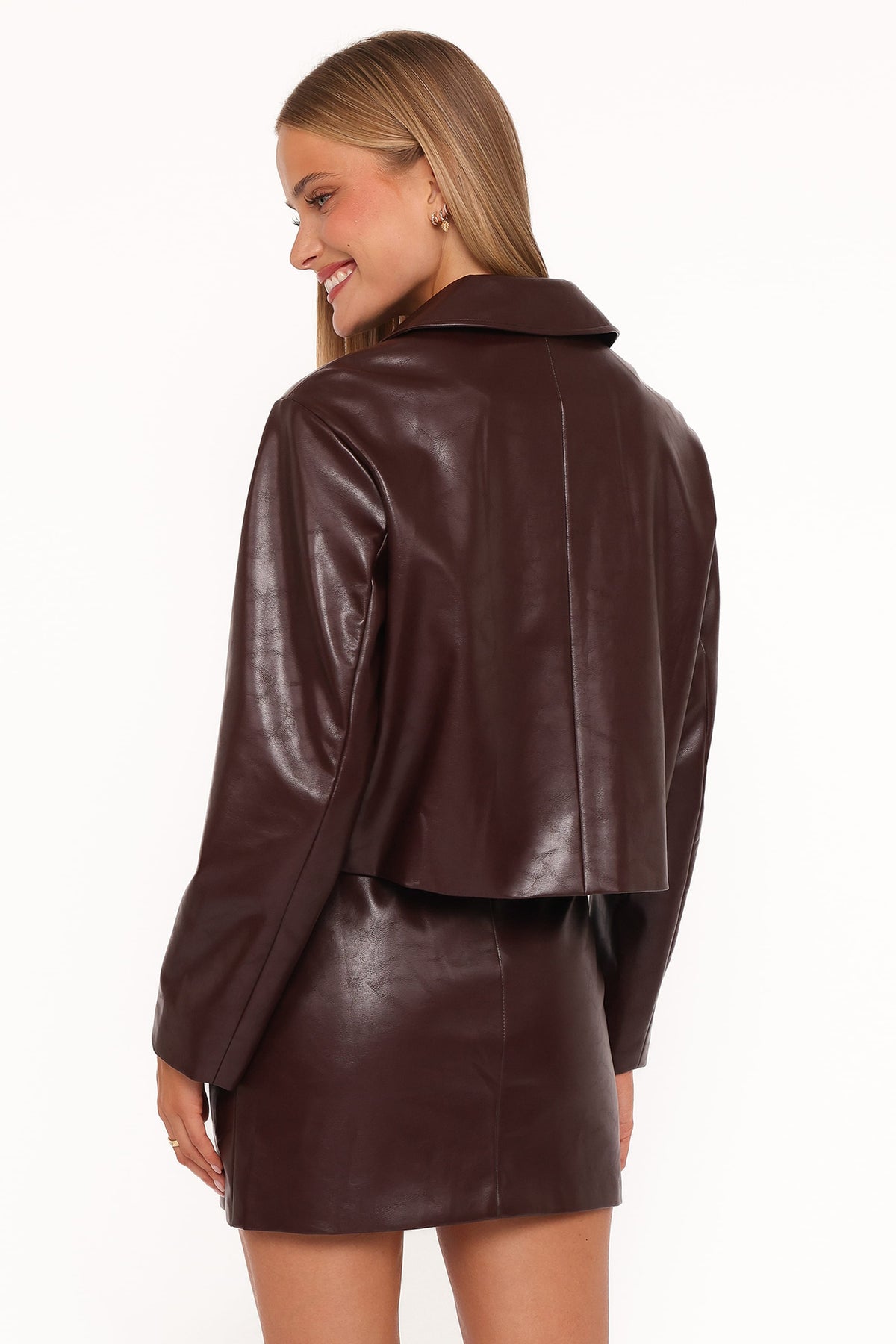 Petal and Pup USA OUTERWEAR Haylie Crop Faux Leather Jacket - Burgundy