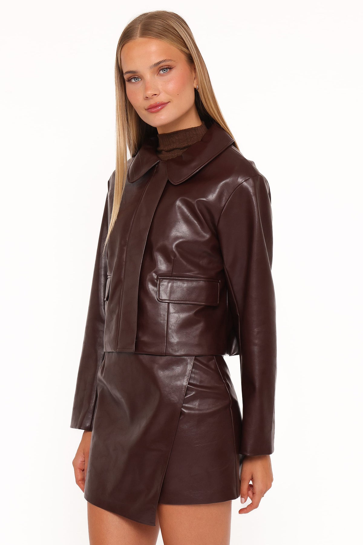 Petal and Pup USA OUTERWEAR Haylie Crop Faux Leather Jacket - Burgundy