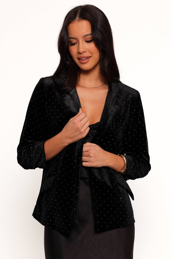Petal and Pup USA OUTERWEAR Inka All over Rhinestone Velvet Blazer - Black