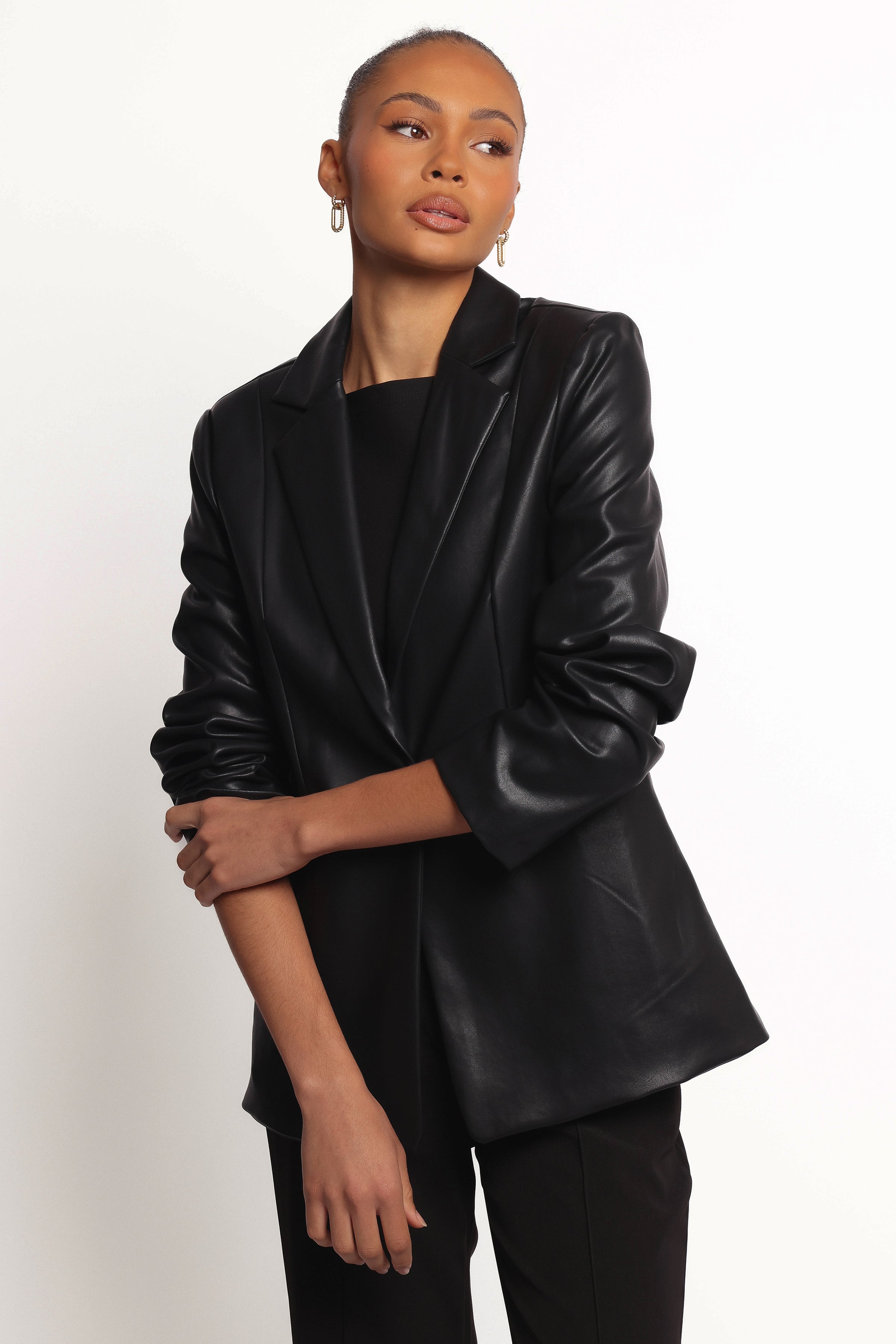 Petal and Pup USA OUTERWEAR Jamie Faux Leather Blazer - Black