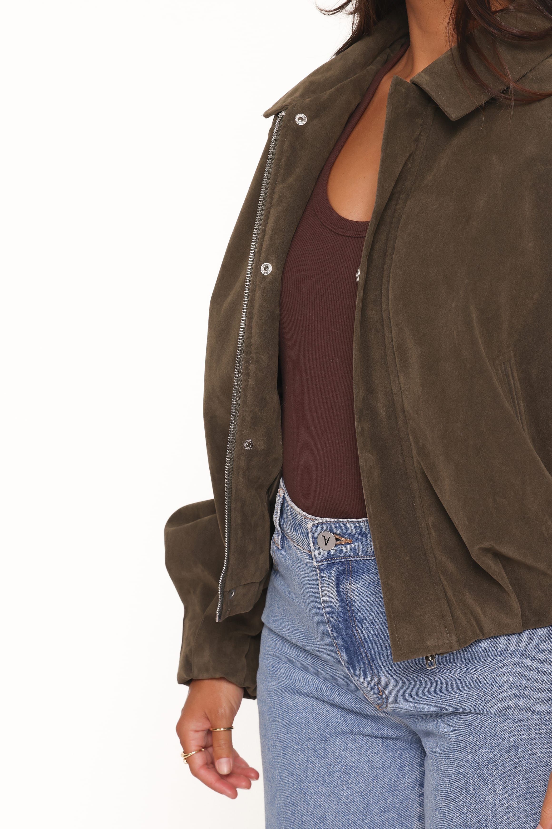 Petal and Pup USA OUTERWEAR Jensen Faux Suede Bomber Jacket - Olive